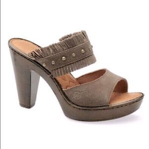 Born Kassidy Leather suede Fringe platform slip on studded Sandal Heels-9